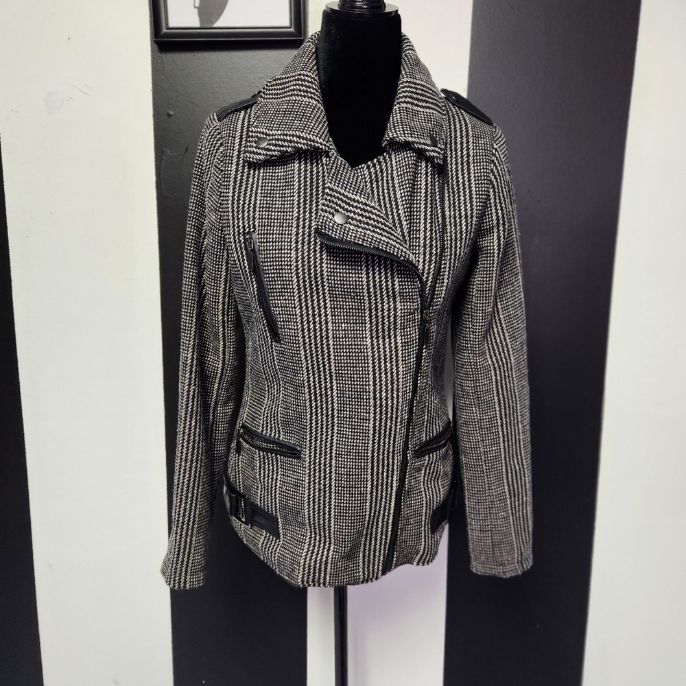 Zigzag houndstooth Plaid moto jacket